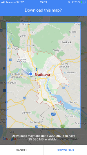 Možnosť stiahnutia výrezu mapy v Google Maps offline