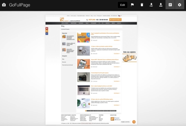 Screenshot celej obrazovky cez rozšírenie GoFullPage.