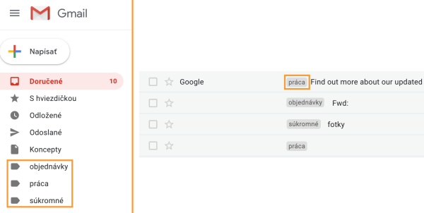 Štítky v Gmaily
