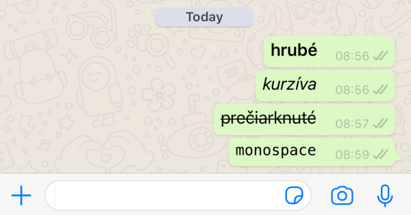 Zmeny textu v aplikácii WhatsApp.