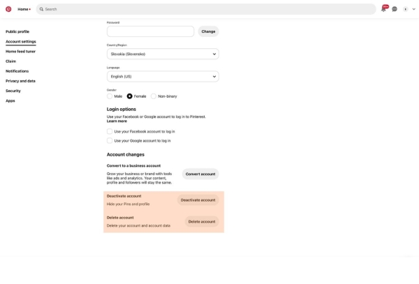 Deaktivácia a vymazanie účtu z Pinterestu.